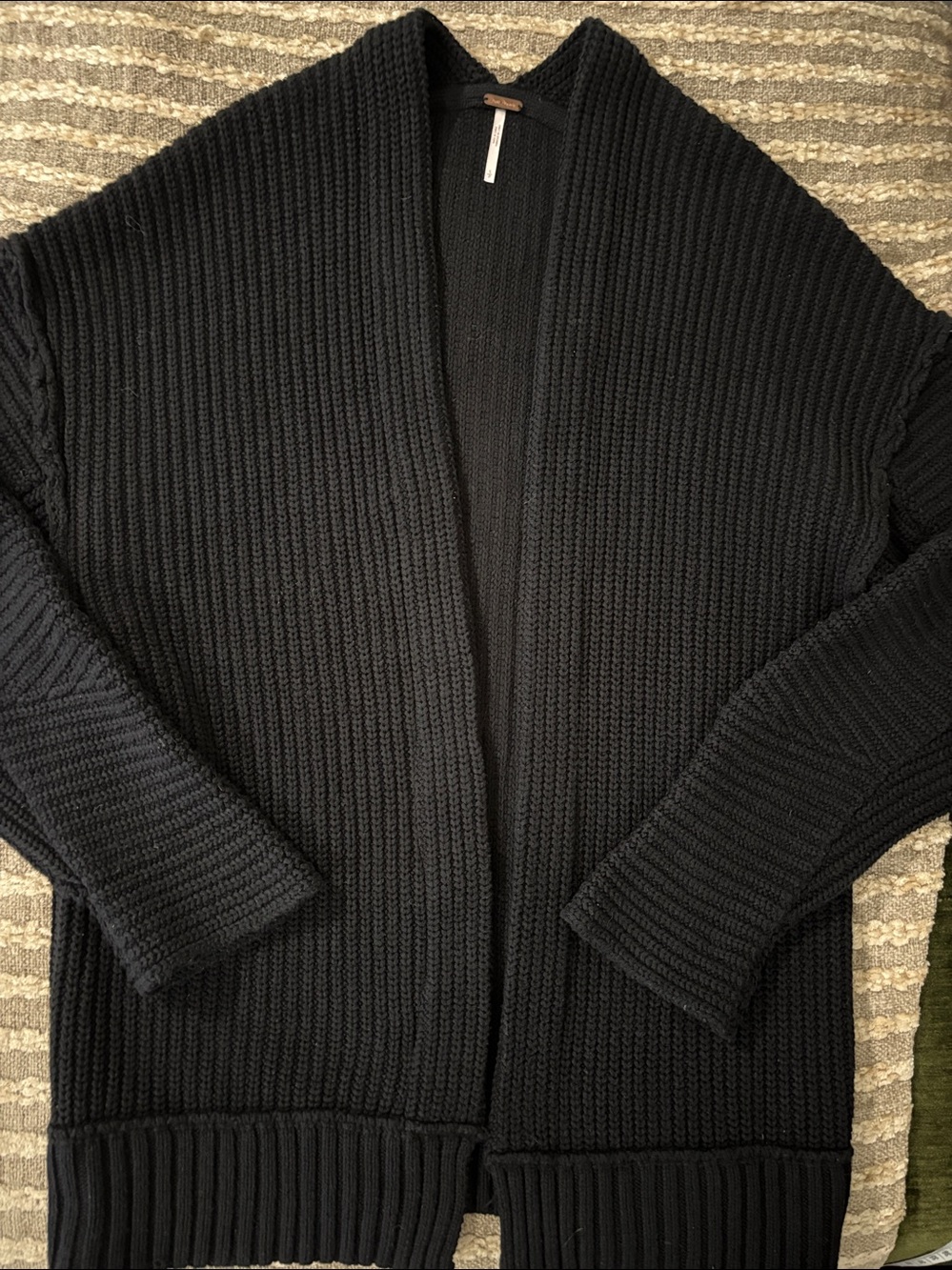 Free People Black Cozy Open-Front Black Ribbed Cardigan Sweater Size S - Picture 2 of 13